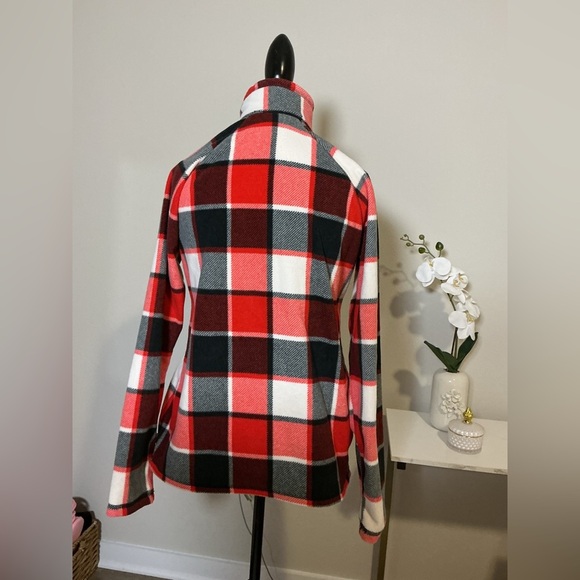 Eddie Bauer Red and Black Plaid Quarter-Zip Pullover - Picture 3 of 7